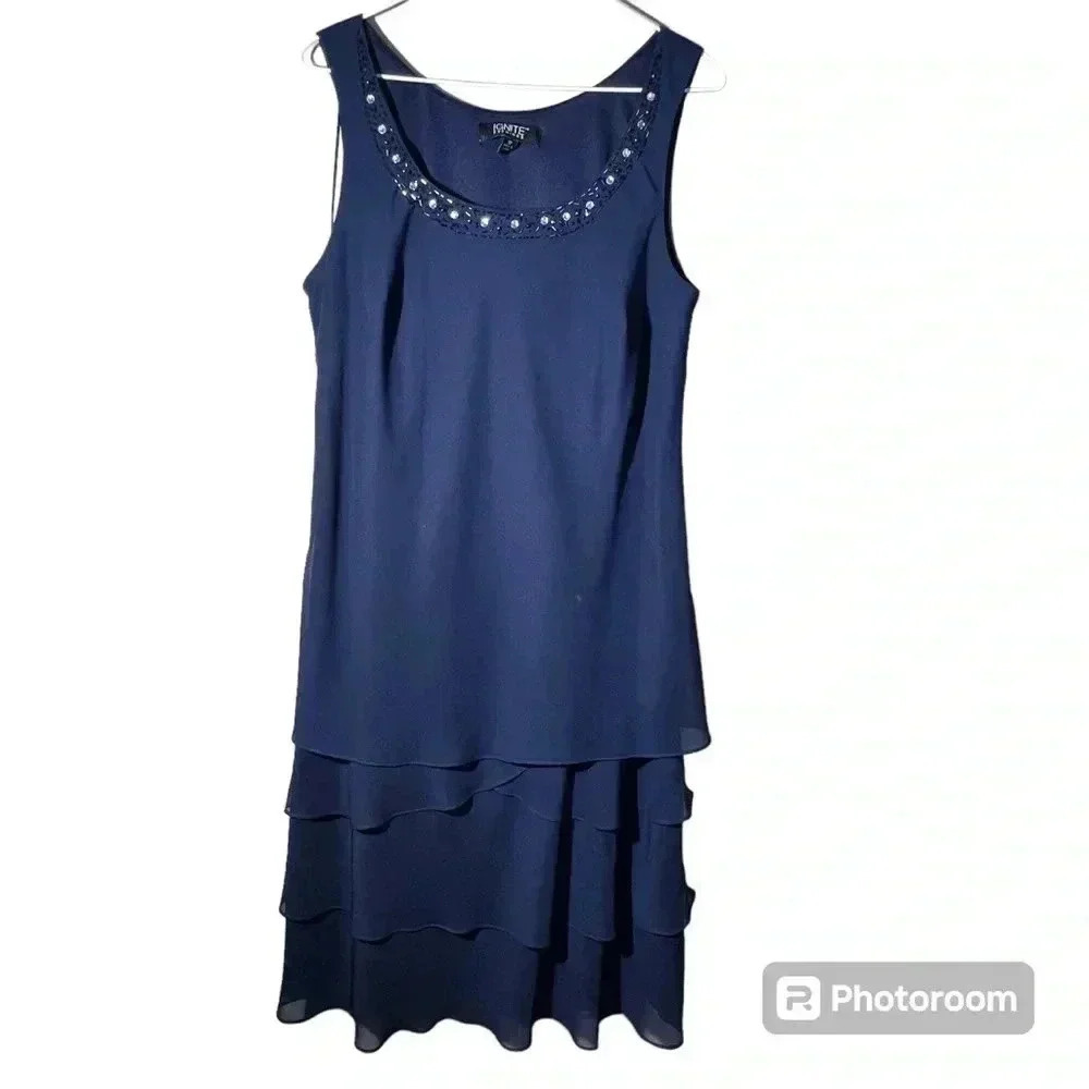 Ignite Evenings Blue Mather of the bride tiered shift dress navy size 12